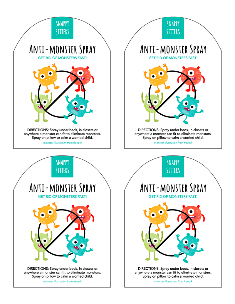 Anti-Monster Spray Free Downloadable Labels
